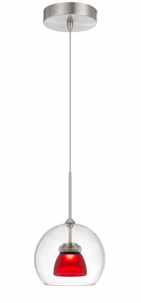 Cal Lighting-UP-335-CL-REDFR-6W LED Pendant-6 Inches Wide by 11.5 Inches High   Clear Finish with Red/Frosted Glass