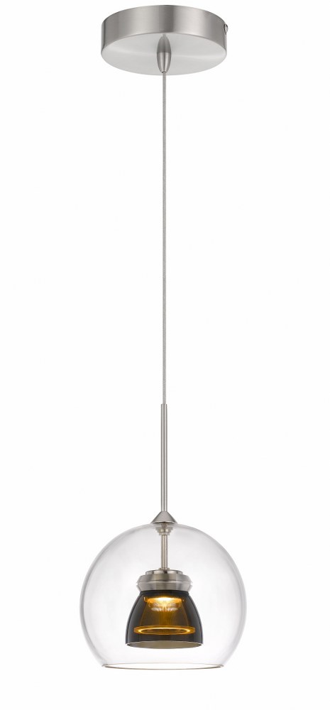 Cal Lighting-UP-335-CL-SMOCL-6W LED Pendant-6 Inches Wide by 11.5 Inches High   Clear Finish with Smoke/Clear Glass