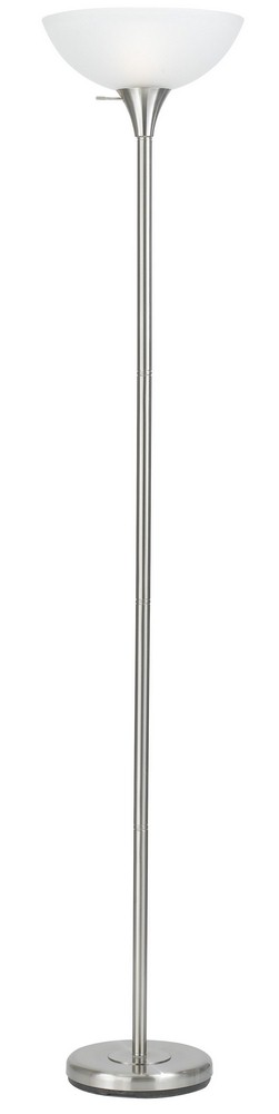 Cal Lighting-BO-2055-One Light Metal Torchiere-8.5 Inches Wide by 70 Inches High Brushed Steel Finish with Glass Shade