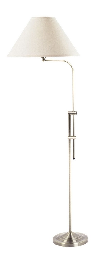 Cal Lighting-BO-216-BS-Universal-One Light Pharmacy Floor Lamp with Adjustable Pole-4.9 Inches Wide by 27.4 Inches High Brushed Steel Antique Brass /Off white shade