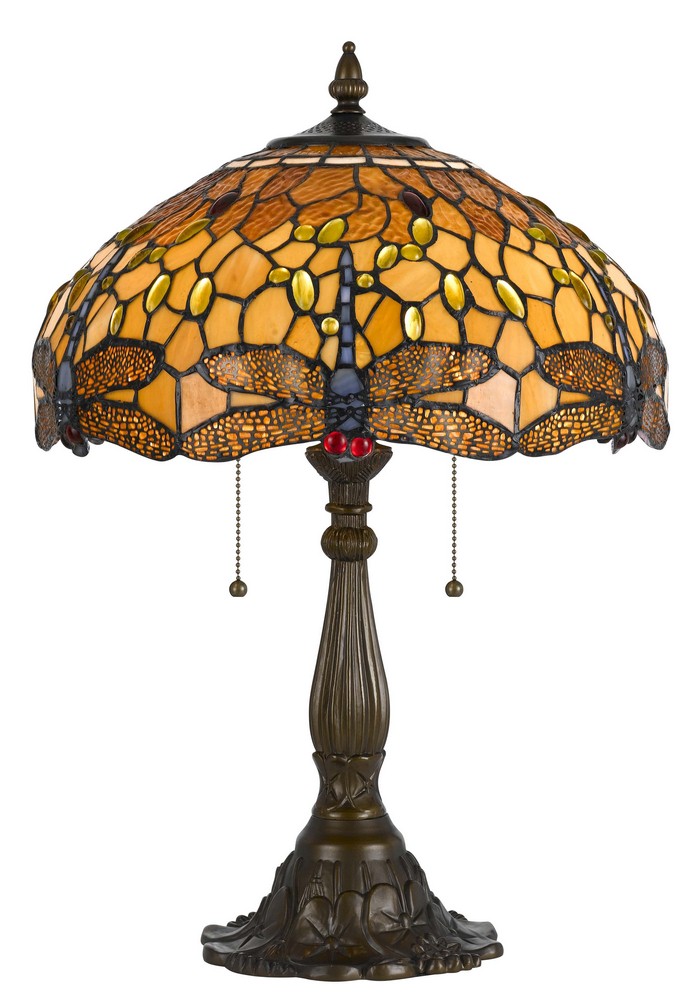 Cal Lighting-BO-2372TB-Two Light Table Lamp Antique Brass Finish with Tiffany Glass