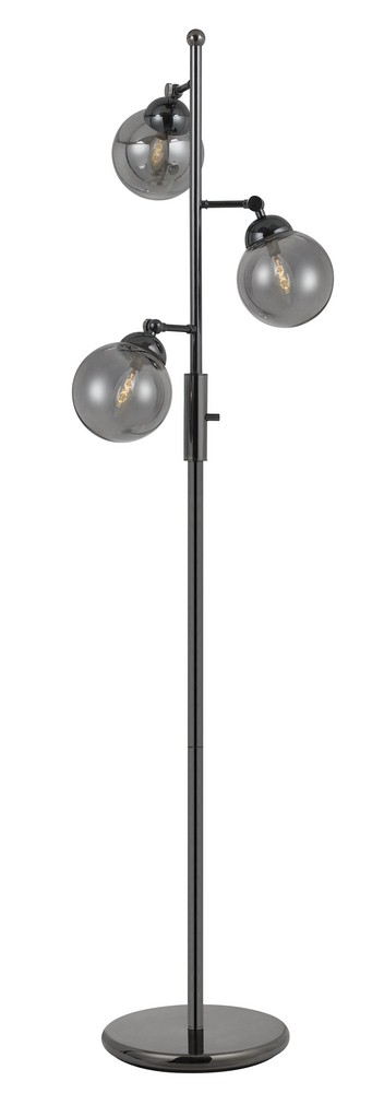 Cal Lighting-BO-2577FL-Prato-Three Light Floor Lamp-11 Inches Wide by 63 Inches High Gun Metal Finish with Smoke Glass