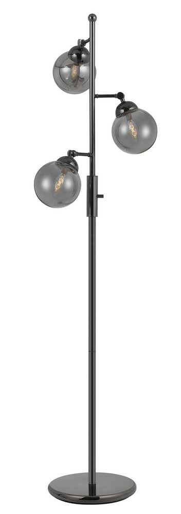 Cal Lighting-BO-2577FL-Prato-Three Light Floor Lamp-11 Inches Wide by 63 Inches High   Gun Metal Finish with Smoke Glass