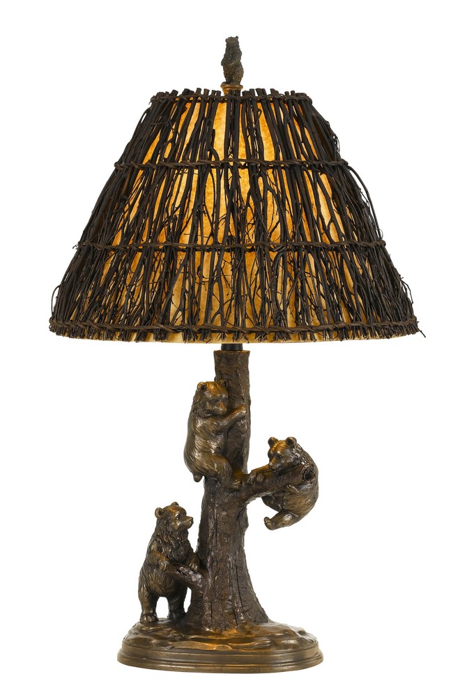 Cal Lighting-BO-2663TB-Lodge-One Light Bear Cobbs Table Lamp-17 Inches Wide by 29.5 Inches High   Cast Bronze Finish with Coffee Shade