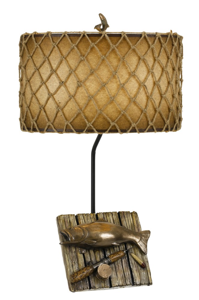 Cal Lighting-BO-2664TB-Lodge-One Light Fishing Trophy Table Lamp-18 Inches Wide by 30.75 Inches High   Cast Bronze Finish with Antique Shade