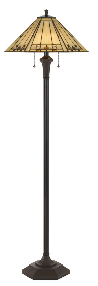 Cal Lighting-BO-2676FL-Two Light Floor Lamp   Matt Black Finish with Tiffany Glass