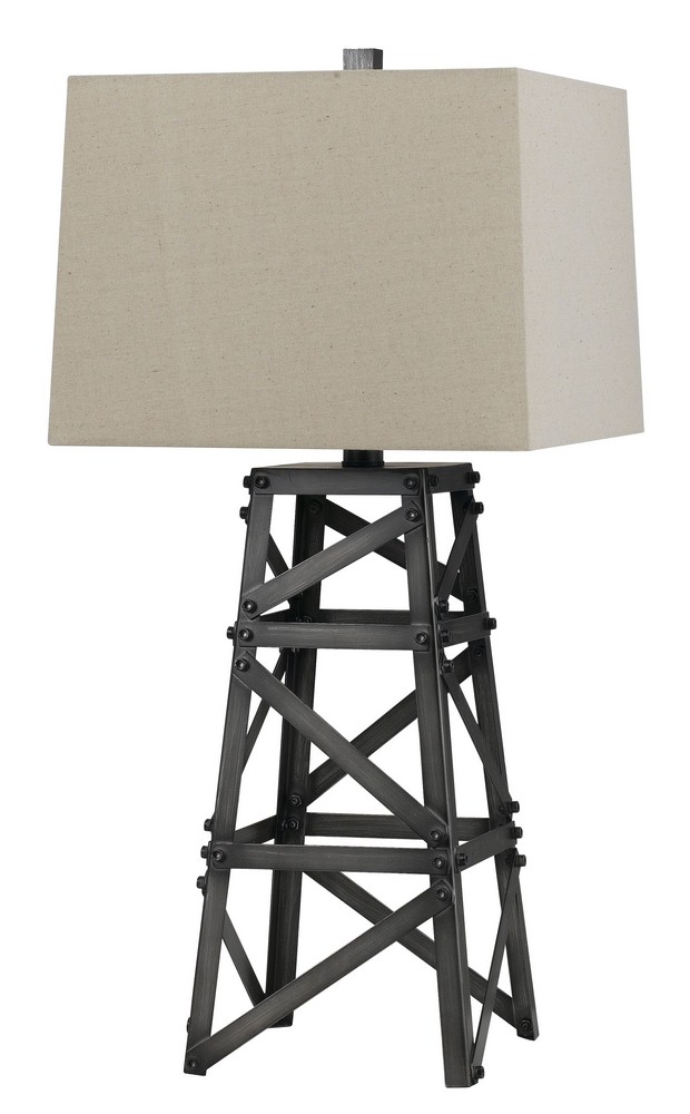 Cal Lighting-BO-2683TB-Tower-One Light Table Lamp in Casual Style-15 Inches Wide by 31.5 Inches High Iron Finish with Cream Fabric Shade