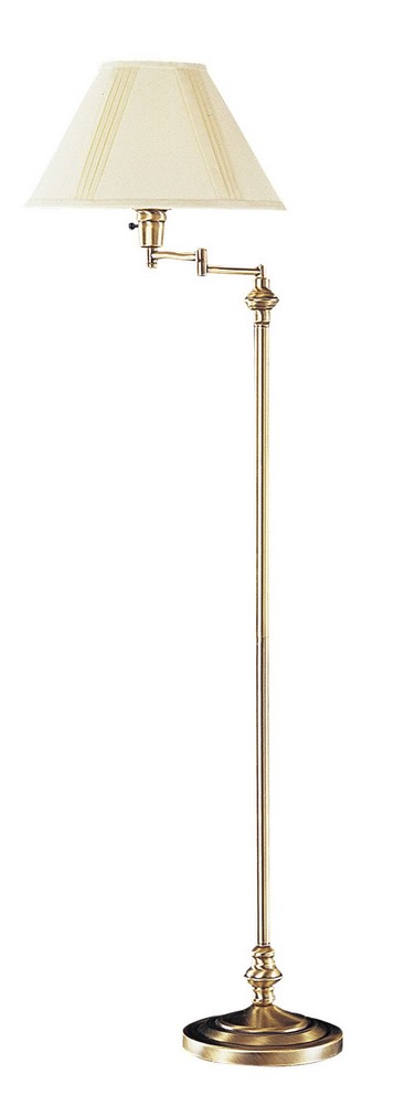 Cal Lighting-BO-314-AB-One Light Swing Arm Floor Lamp with Base   Antique Brass Finish with Cream Linen Shade