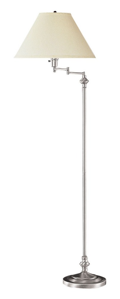 Cal Lighting-BO-314-BS-One Light Swing Arm Floor Lamp with Base Brushed Steel Brushed Steel Finish with Cream Linen Shade