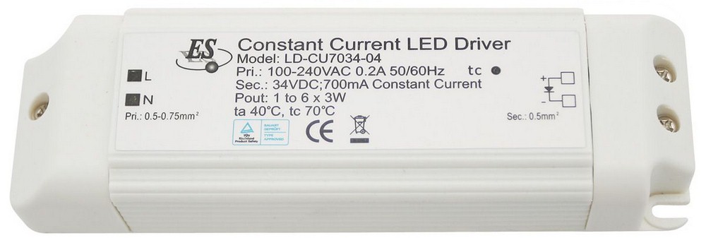 Cal Lighting-D-700MA-CC-18W-Accessory-LED Driver-3.38 Inches Wide by 2 Inches High White Finish