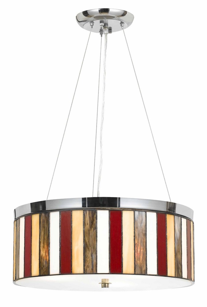 Cal Lighting-FX-1089/1P-Miramar-Three Light Pendant-18 Inches Wide by 47 Inches High   Chrome Finish with Red/Amber/Grey Glass