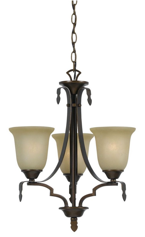 Cal Lighting-FX-3506/3-Dabois-Three Light Chandelier-18 Inches Wide by 21 Inches High Golden Bronze Finish with Amber Glass