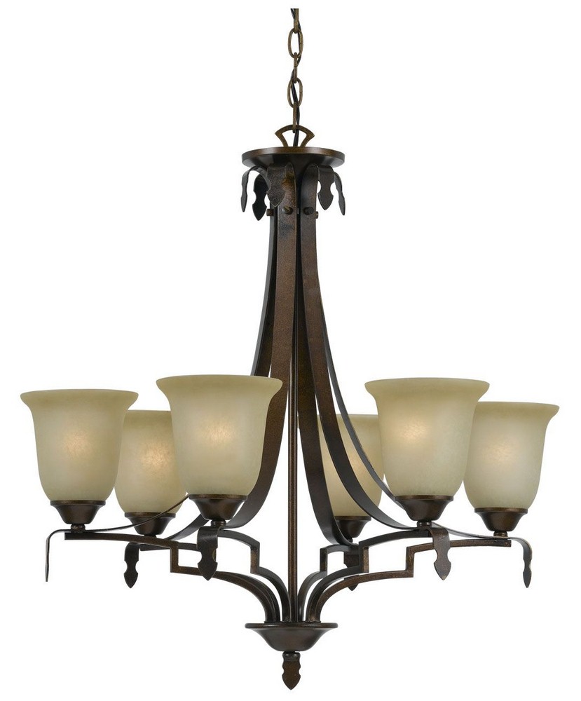 Cal Lighting-FX-3506/6-Dabois-Six Light Chandelier-28 Inches Wide by 29 Inches High Golden Bronze Finish with Amber Glass