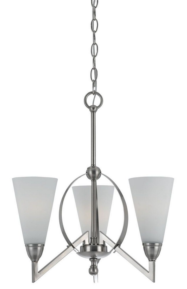 Cal Lighting-FX-3508/3-Canroe-Three Light Chandelier-18 Inches Wide by 19 Inches High   Brushed Steel Finish with Opal Glass