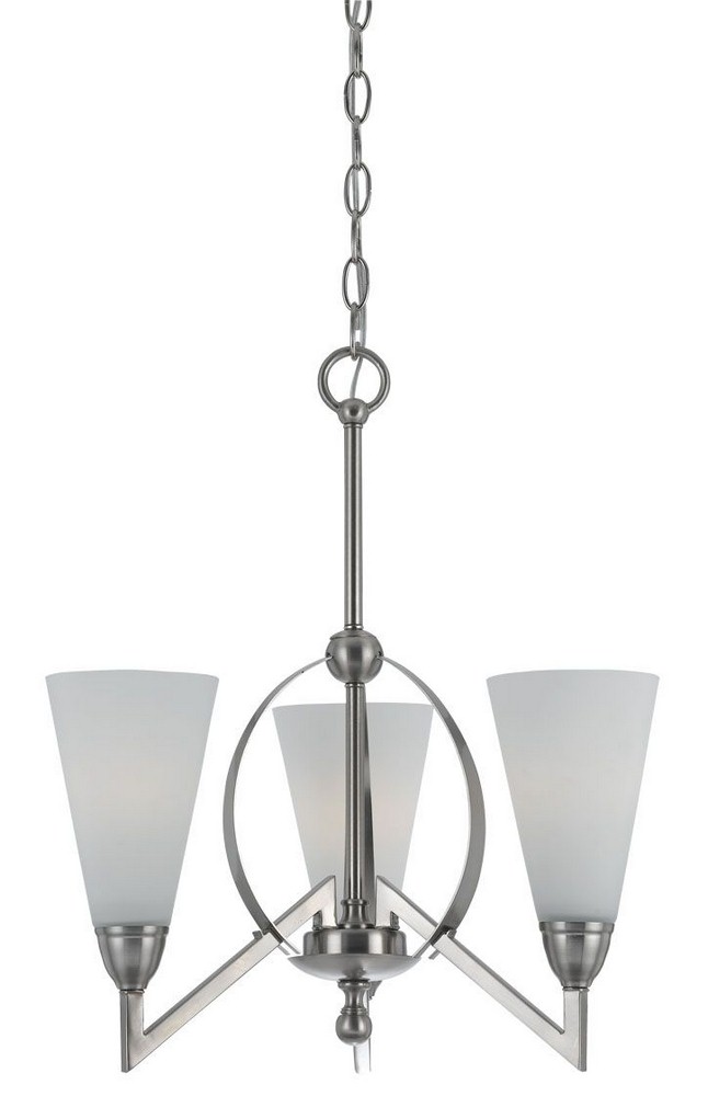 Cal Lighting-FX-3508/3-Canroe-Three Light Chandelier-18 Inches Wide by 19 Inches High Brushed Steel Finish with Opal Glass