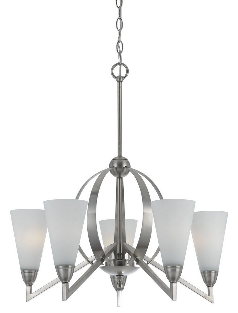 Cal Lighting-FX-3508/5-Canroe - Five Light Chandelier   Brushed Steel Finish with Opal Glass