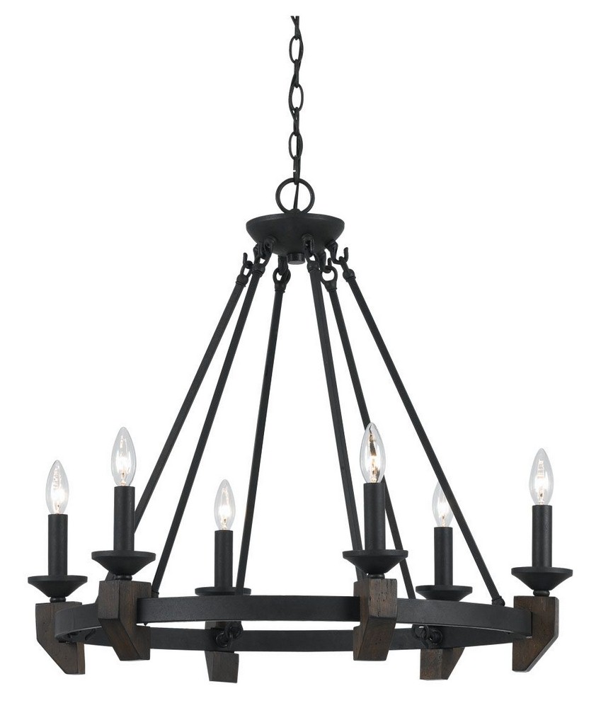 Cal Lighting-FX-3517/6-Cruz-Six Light Chandelier-28 Inches Wide by 26.5 Inches High   Warm Bronze/Wood Finish