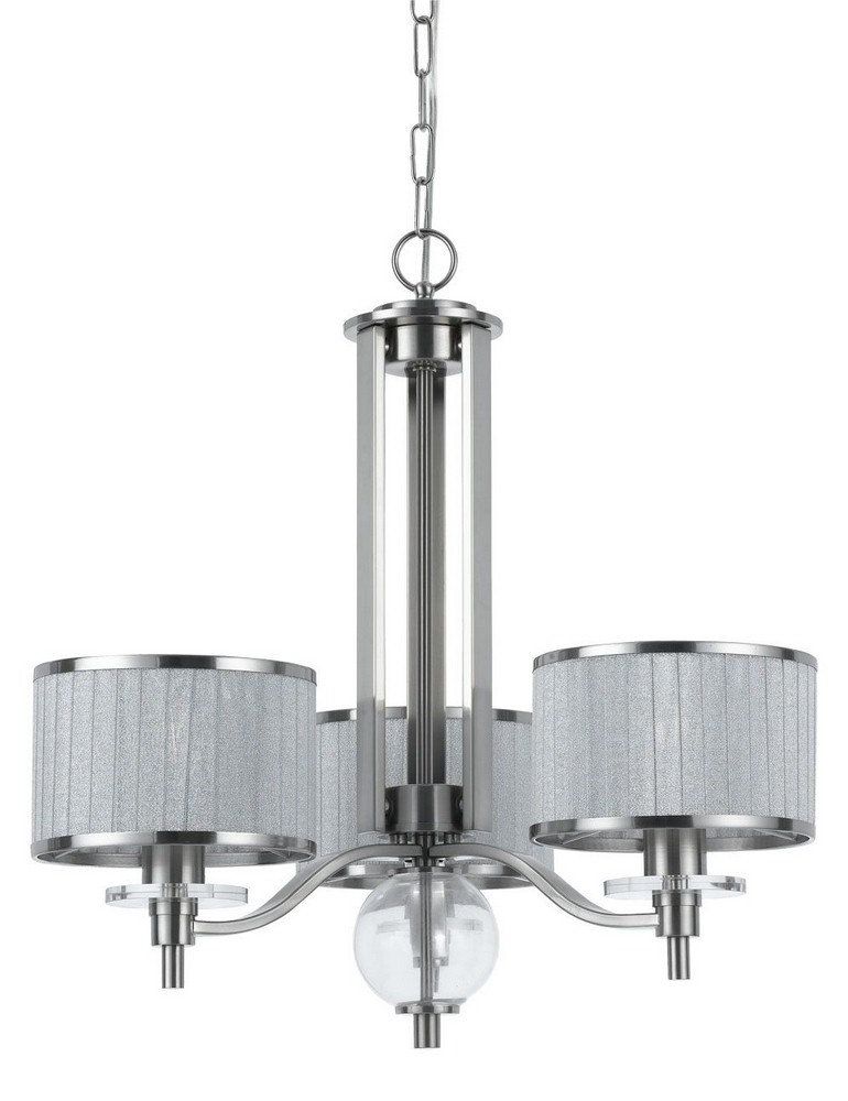 Cal Lighting-FX-3522/3-Abaco-Three Light Chandelier-24.5 Inches Wide by 22.25 Inches High Brushed Steel Finish with Clear Glass with Gray Fabric Shade