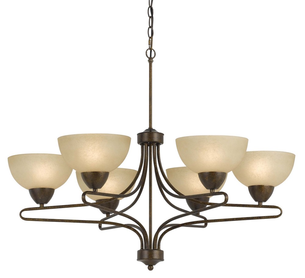 Cal Lighting-FX-3529/6-Six Light Chandelier-33 Inches Wide by 27.5 Inches High   Rust Finish with Romano Glass