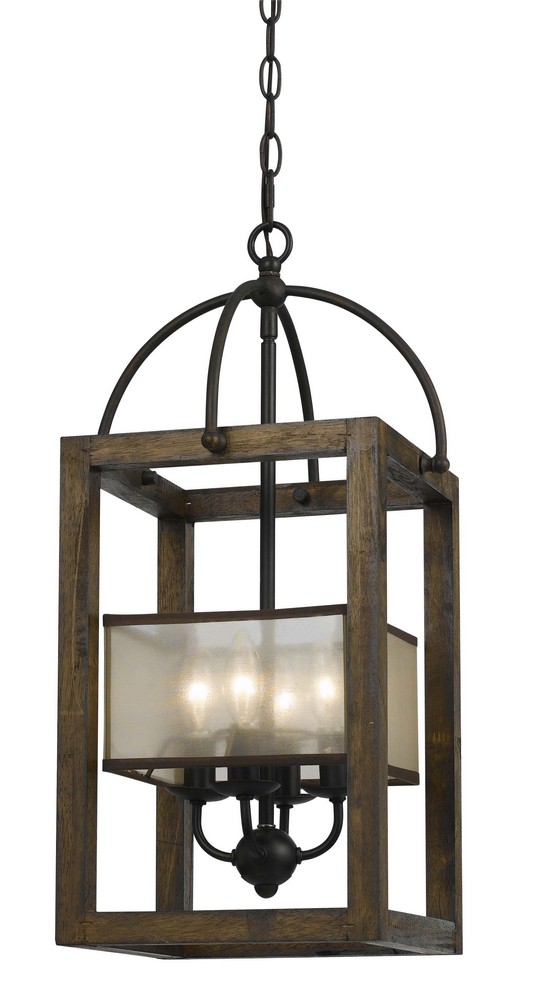 Cal Lighting-FX-3536/4-Mission-Four Light Pendant-12 Inches Wide by 23.5 Inches High Dark Bronze/Stained Reddish/Brown Finish with Organza Shade