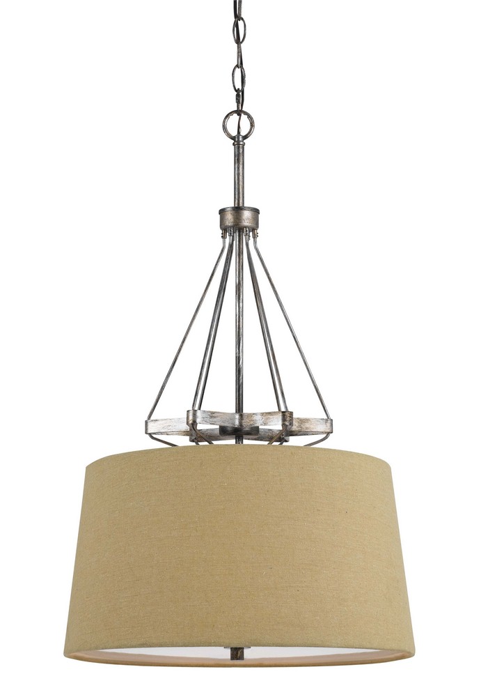 Cal Lighting-FX-3538/1P-Cresco-Three Light Pendant-20 Inches Wide by 33.88 Inches High Textured Steel Finish with Burlap Shade