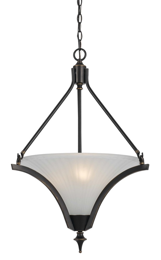 Cal Lighting-FX-3541/1P-Rockwood-Three Light Pendant-22 Inches Wide by 27.5 Inches High Dark Bronze Finish with Frosted Glass