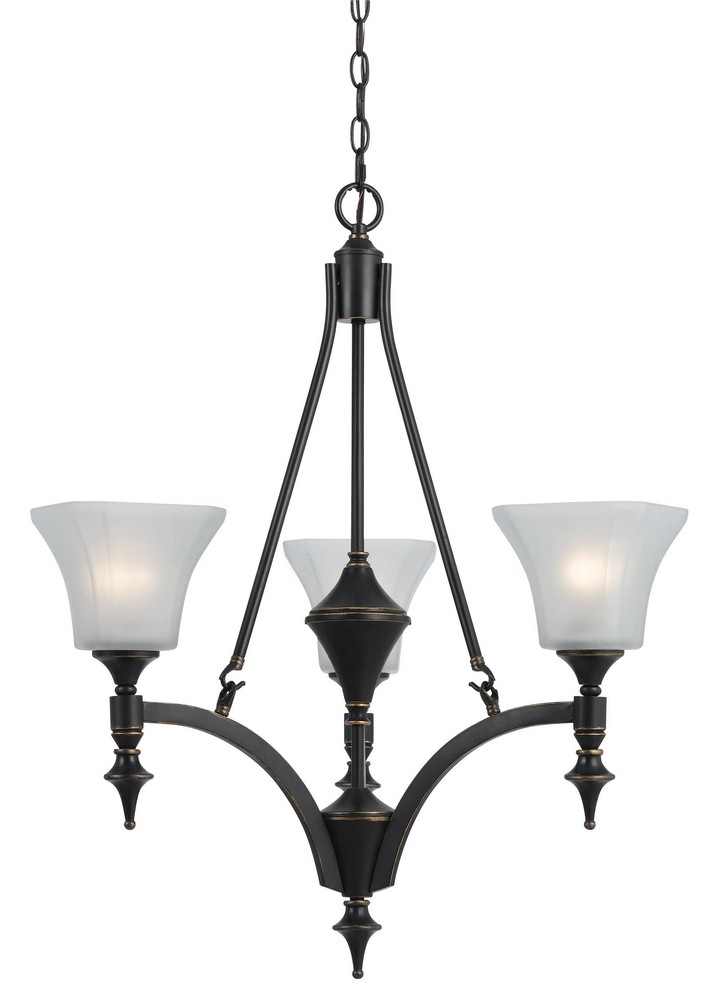 Cal Lighting-FX-3541/3-Rockwood-Three Light Chandelier-25 Inches Wide by 29 Inches High   Dark Bronze Finish with Frosted Glass