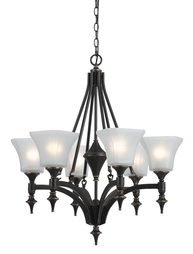 Cal Lighting-FX-3541/6-Rockwood-Six Light Chandelier-26.5 Inches Wide by 29 Inches High   Dark Bronze Finish with Frosted Glass