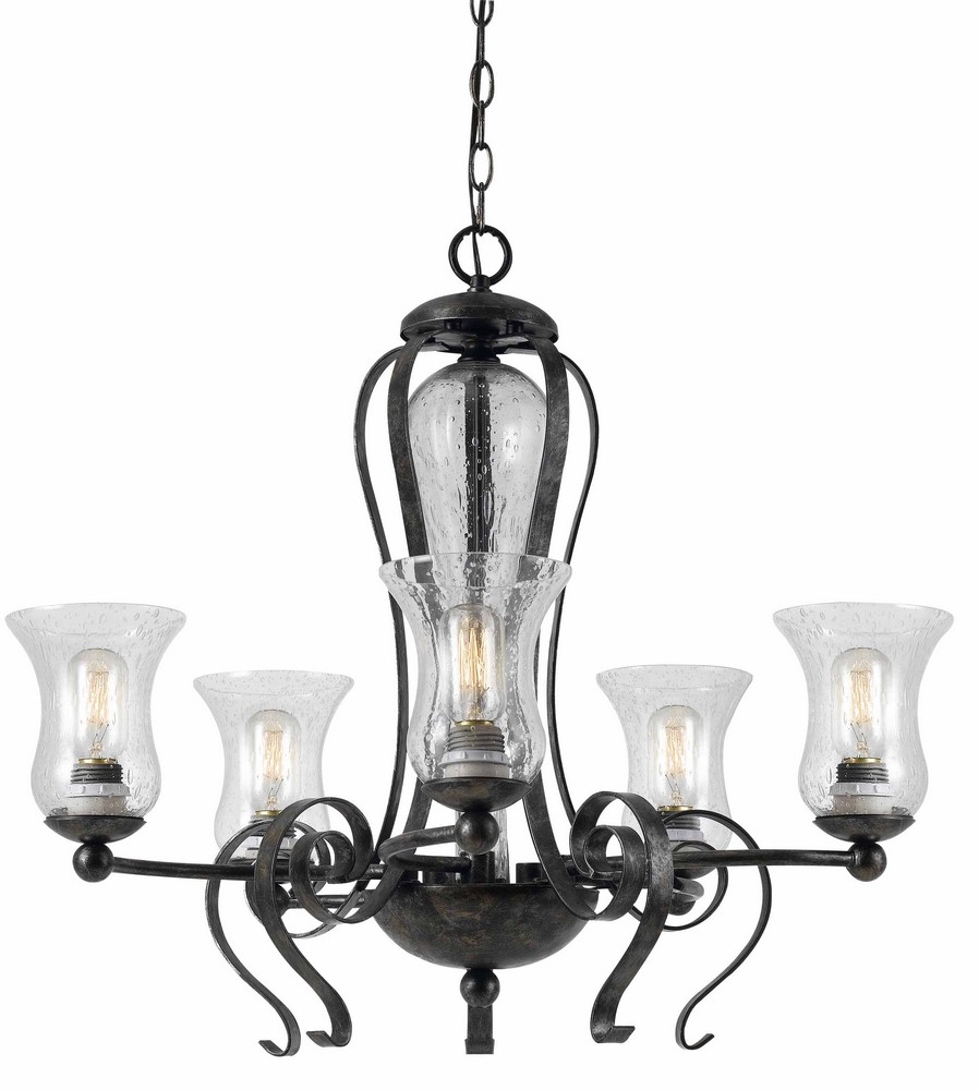 Cal Lighting-FX-3548/5-Classic-Five Light Chandelier-27.5 Inches Wide by 25 Inches High Eternity Finish with Clear Glass