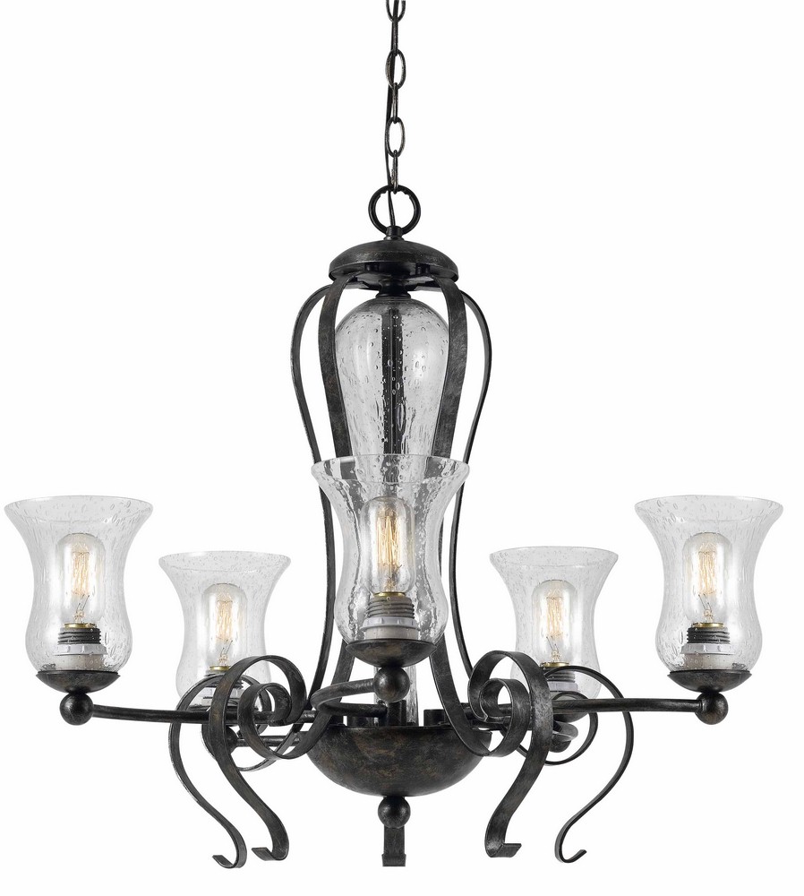 Cal Lighting-FX-3548/5-Classic-Five Light Chandelier-27.5 Inches Wide by 25 Inches High   Eternity Finish with Clear Glass