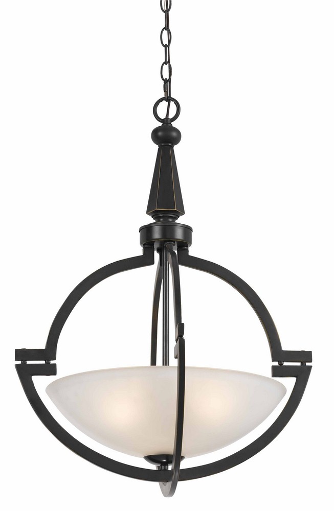 Cal Lighting-FX-3552/1P-Beverly-Three Light Pendant-20 Inches Wide by 27 Inches High Dark Bronze Finish with Frosted Glass