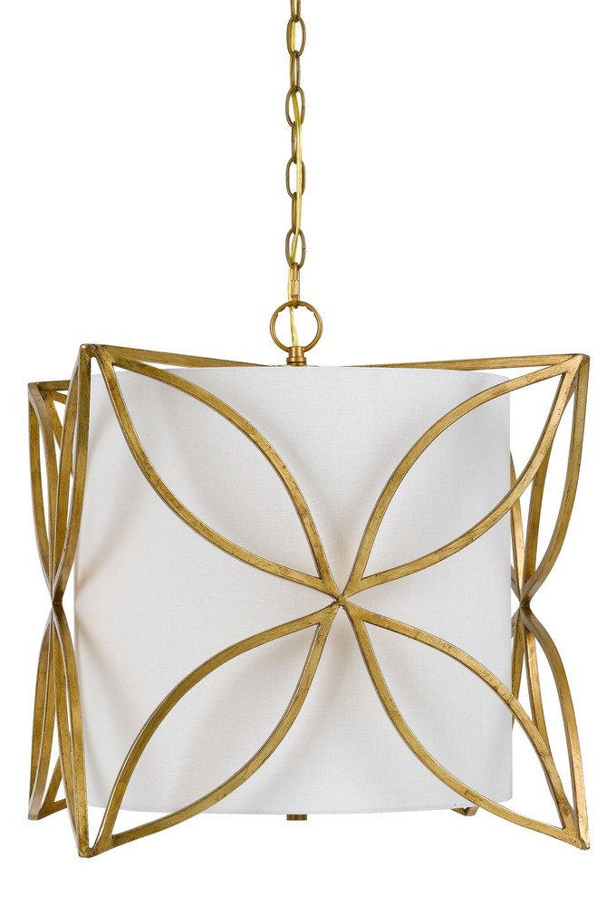 Cal Lighting-FX-3602-3-Belton-Three Light Chandelier-19.5 Inches Wide by 19.5 Inches High   French Gold Finish with Off-White Linen Shade