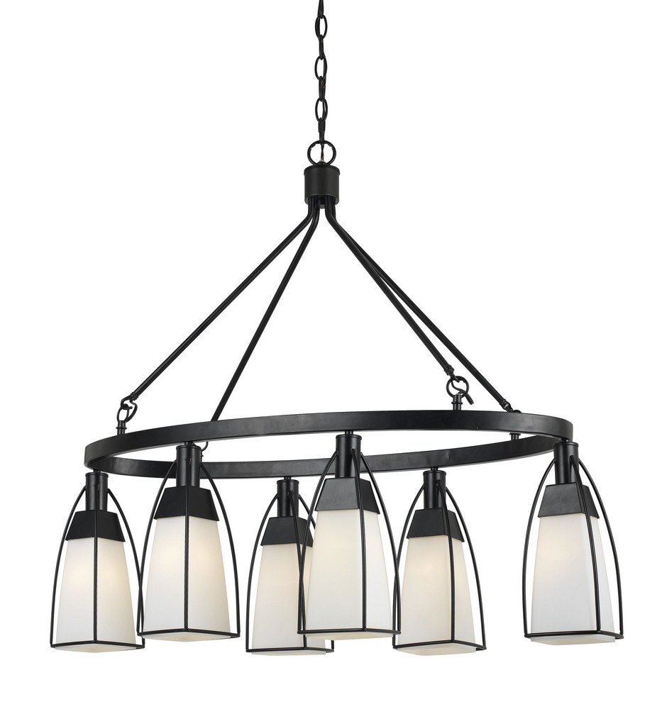 Cal Lighting-FX-3612-6-Channing-Six Light Chandelier-19 Inches Wide by 32.38 Inches High   Black Finish with Opal White Glass