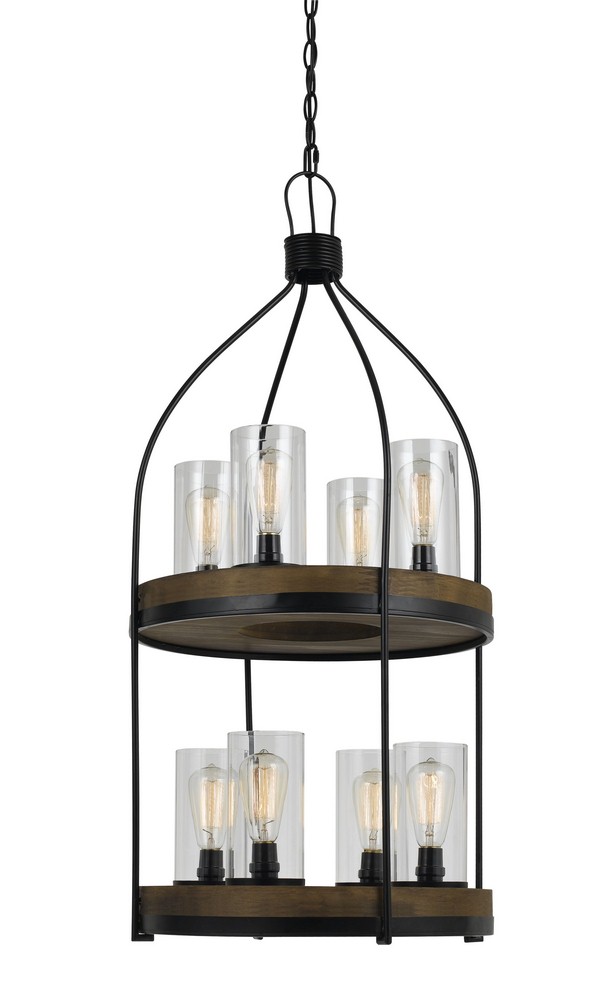 Cal Lighting-FX-3614-8-Chardon-Eight Light Chandelier-20 Inches Wide by 39 Inches High Iron/Wood Finish with Clear Glass