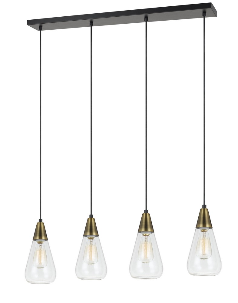 Cal Lighting-FX-3623-4P-Ellyn-Four Light Pendant in Transitional Style-37.25 Inches Wide by 11 Inches High   Antique Brass Finish with Clear Glass