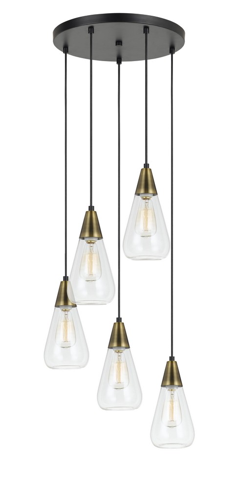 Cal Lighting-FX-3623-5P-Ellyn-Five Light Pendant in Transitional Style-14.75 Inches Wide by 10.75 Inches High   Antique Brass Finish with Clear Glass