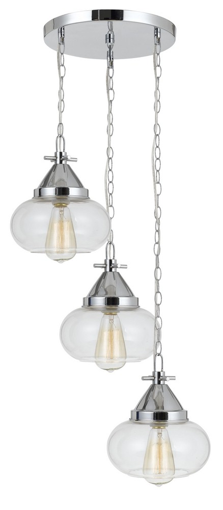 Cal Lighting-FX-3624-3P-Maywood-Three Light Pendant in Modern Style-8 Inches Wide by 9 Inches High Chrome Finish with Clear Glass