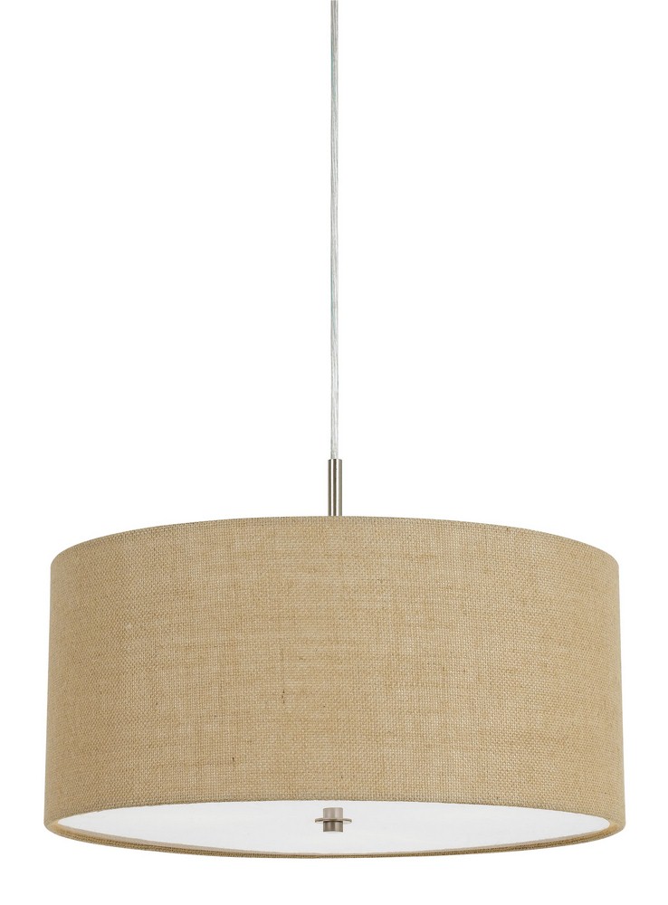 Cal Lighting-FX-3627-1P-Addison-Three Light Pendant in Casual Style-18 Inches Wide by 11.5 Inches High Chrome Burlap Chrome Finish with Off White Fabric Shade