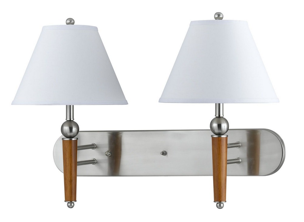 Cal Lighting-LA-60008W2L-1BS-Elizabethe - Two Light Wall Sconce Brushed Steel/Wood Accent Finish