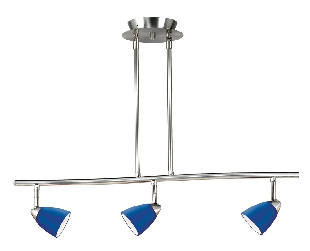 Cal Lighting-SL-954-3-BS/BL-Serpentine-Three Light Track-26.75 Inches Wide with Blue Glass  Brushed Steel Finish