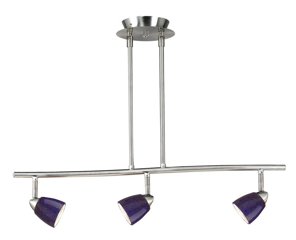 Cal Lighting-SL-954-3-BS/BLS-Serpentine-Three Light Track-26.75 Inches Wide with Blue Spot Glass  Brushed Steel Finish