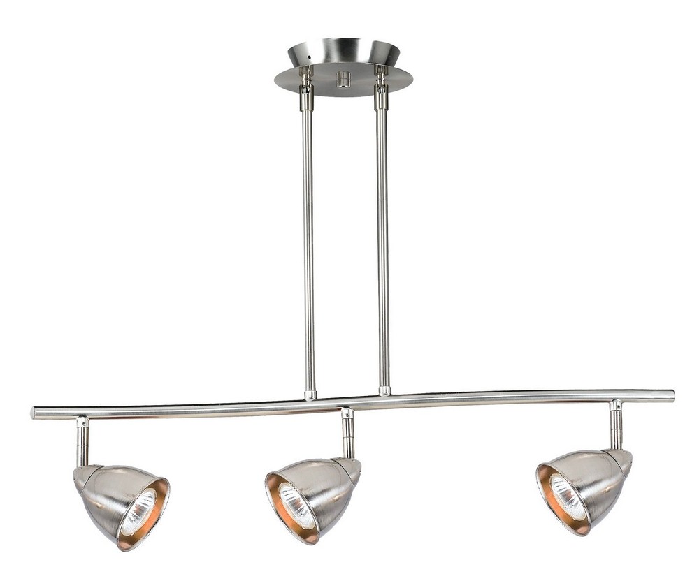 Cal Lighting-SL-954-3-BS/CBS-Serpentine-Three Light Track-26.75 Inches Wide with Cone Brushed Steel Glass  Brushed Steel Finish