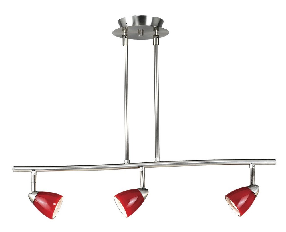 Cal Lighting-SL-954-3-BSBRED-Serpentine-Three Light Track-26.75 Inches Wide with Blood Red Glass  Brushed Steel Finish