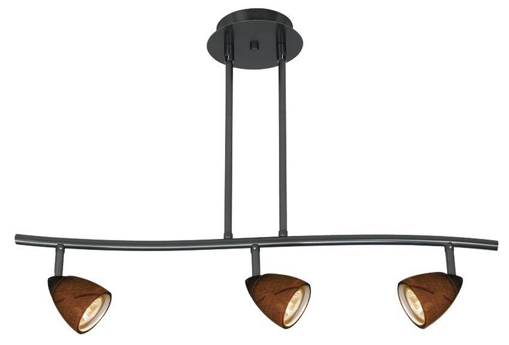 Cal Lighting-SL-954-3-DB/AMS-Serpentine-Three Light Track-26.75 Inches Wide with Amber Spot Glass  Dark Bronze Finish