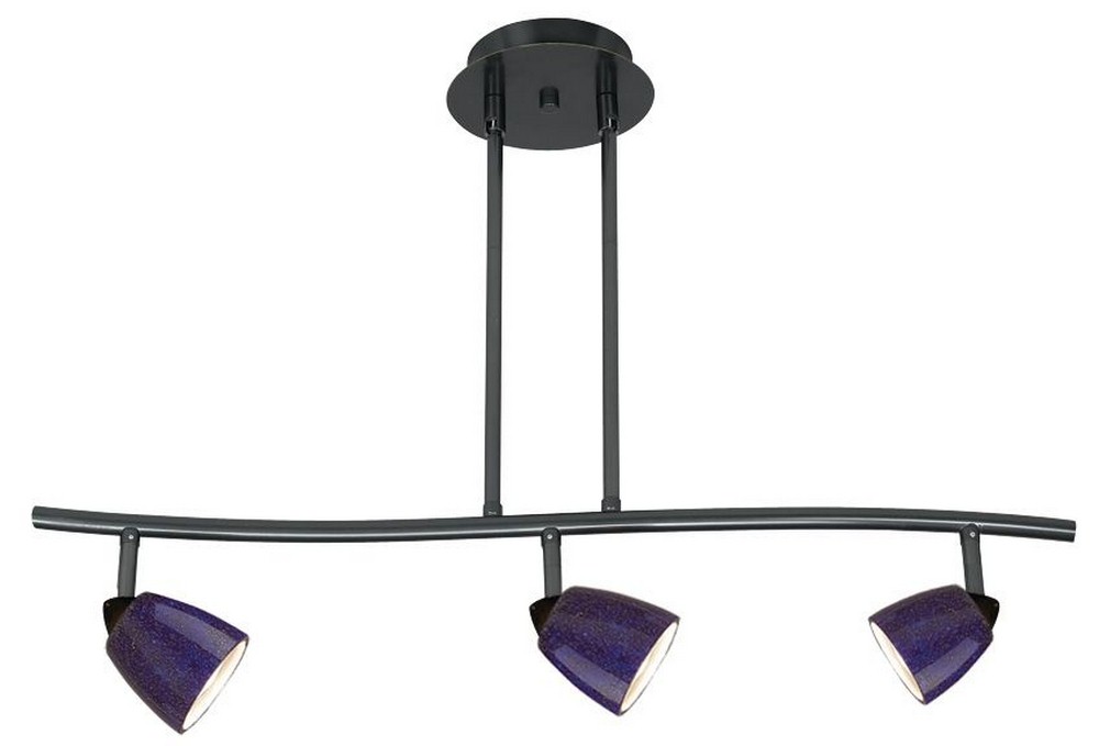 Cal Lighting-SL-954-3-DB/BLS-Serpentine-Three Light Track-26.75 Inches Wide with Blue Spot Glass  Dark Bronze Finish