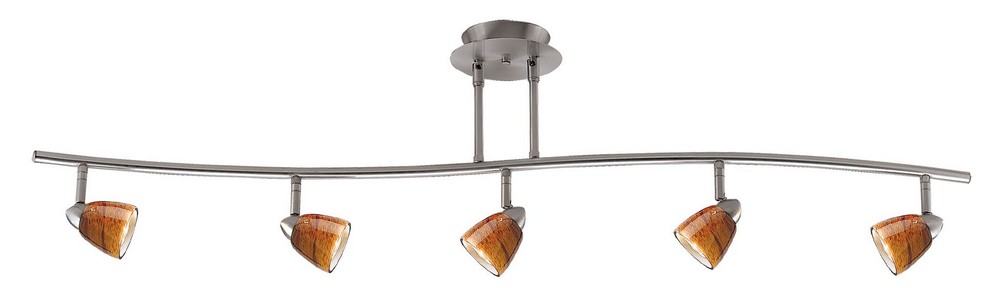 Cal Lighting-SL-954-5-BS/AMS-Serpentine-Five Light Track-48.38 Inches Wide with Amber Spot Glass  Brushed Steel Finish