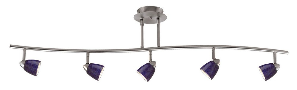 Cal Lighting-SL-954-5-BS/BLS-Serpentine-Five Light Track-48.38 Inches Wide with Blue Spot Glass  Brushed Steel Finish