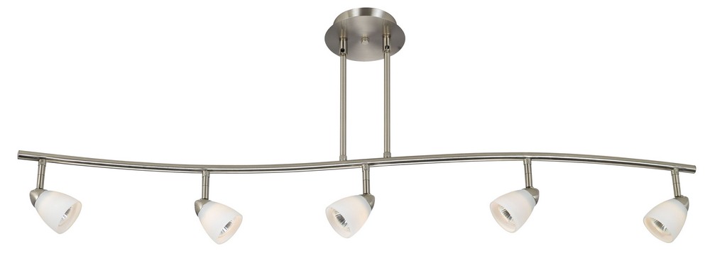 Cal Lighting-SL-954-5-BS/WH-Serpentine-Five Light Track-48.38 Inches Wide with White Glass  Brushed Steel Finish