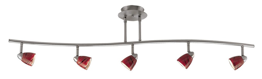 Cal Lighting-SL-954-5-BSBRED-Serpentine-Five Light Track-48.38 Inches Wide with Blood Red Glass  Brushed Steel Finish