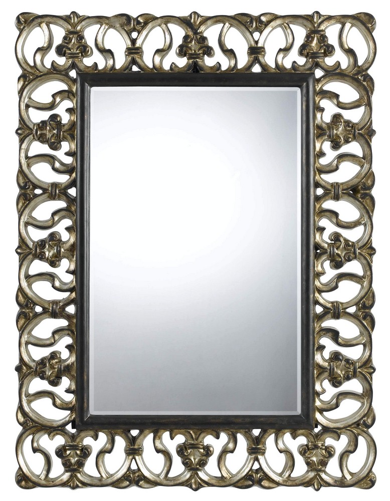 Cal Lighting-WA-2167MIR-Ormond- Rectangular Mirror-37 Inches Wide by 48 Inches High   Dark Bronze/Silver Finish with Beveled Glass